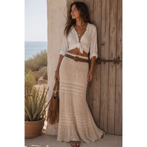 Miss Sparkling Boho Crochet Maxi Skirt M Festival Hippie Mermaid Knit Beach